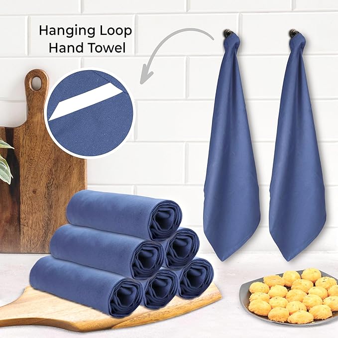 Urban Villa Premium Quality 100% Cotton Solid Kitchen Towels Set of 6 Ultra Soft Size 20x30 Inches Indigo Blue Color Highly Absorbent