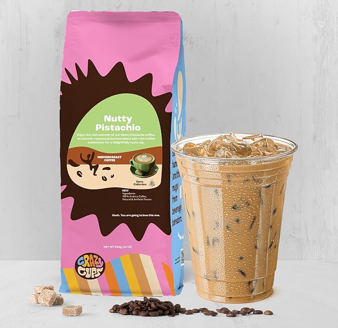 Crazy Cups Flavored Ground Coffee, Pistachio Coffee in 10 oz Bag, For Brewing Hot or Iced (Pack of 2)
