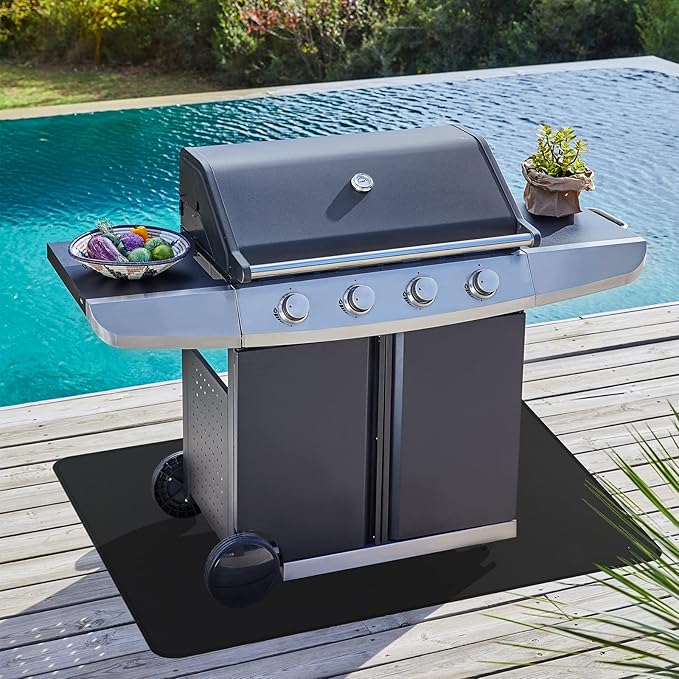 FLASLD Under Grill Mat, 36 X 48 inches Fireproof and Waterproof Pad for Outdoor Charcoal Grills, Gas Grills, Oil Fryers and Smokers, Black Protective Deck and Patio Mat
