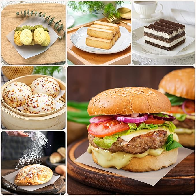 GWHOLE 500pcs Parchment Paper Sheet for Baking, Hamburger patty paper 5.5" Square Non-Stick Wax Paper Sheets for Burger Press Patty Seperate Cookies