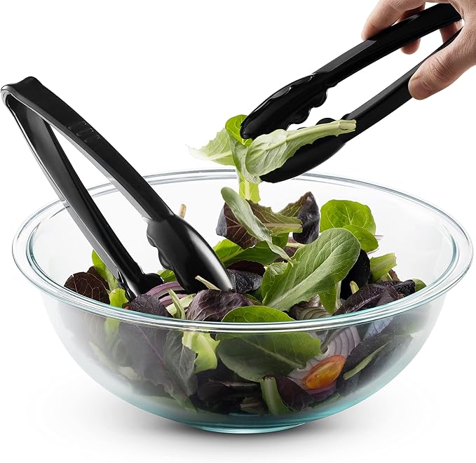 Plastic Tongs for Serving (Pack of 12) 9 Inch - Heavy-Duty Hard Plastic Reusable or Disposable Serving Tongs for Catering, Dinner Parties, Banquets, Buffets, Events, Weddings and Everyday Use, Black