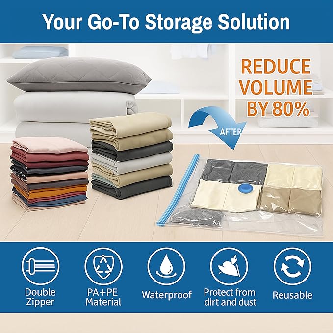 Hanging Vacuum Storage Bags for Clothes & Coats – 8 Pack (4 Small & 4 Large) Vacuum Seal Garment Bags for Hanging Storage – Space Saving Compression Bags for Clothing, Jackets – Transparent