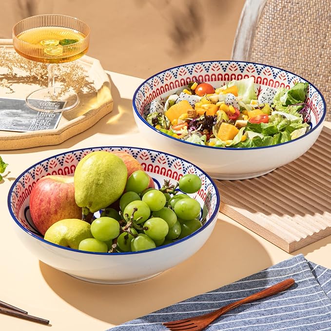 Yundu 82 OZ Ceramic Bowls Set of 2, Serving Bowls for Entertaining, Large Bowls, Soup, Pasta, Salad, Fruit, Ramen, Pho Bowl Sets for Kitchen, Dishwasher and Microwave Safe