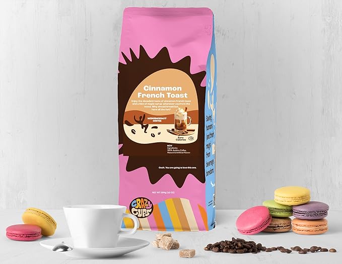 Crazy Cups Flavored Ground Coffee, Cinnamon French Toast, in 10 oz Bags, For Brewing Flavored Hot or Iced Coffee, 3 Pack