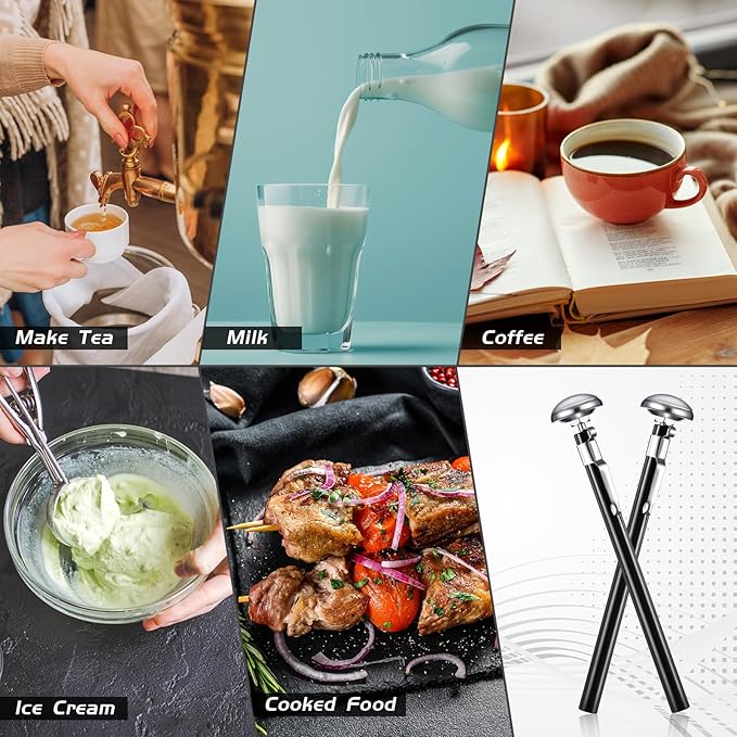 Xuhal 12 Pcs Stainless Steel Kitchen Thermometer with 5 Inch Long Stem 1 Inch Dial Thermometer Milk Frothing Food for Oven Probe Meat Grill BBQ Cooking Chocolate Water (Black)