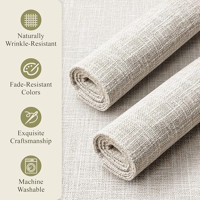 KXN Placemats Set of 8, Dual-Layer Thickened Faux Linen Table Mats, Heat Resistant & Wrinkle-Free, Machine Washable Cloth Place Mats for Kitchen Dining Indoor Outdoor (Cream Beige)