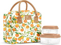 Fit & Fresh Bloomington Lunch Bag for Women - Insulated Large Lunch Box for Work with Containers, Leak-Resistant, Stain-Resistant, Zipper Closure, Orange Blossoms