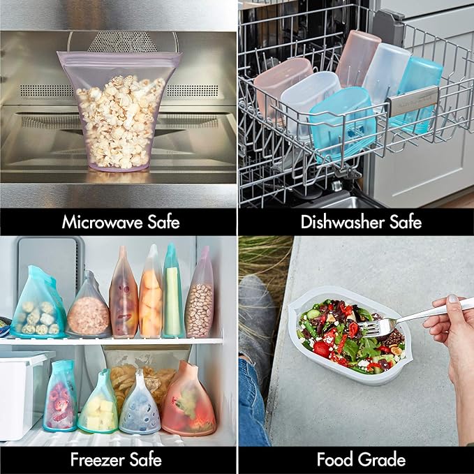 Zip Top Reusable Food Storage Bags | Snack Bag [Frost] | Silicone Meal Prep Container | Microwave, Dishwasher and Freezer Safe | Made in the USA