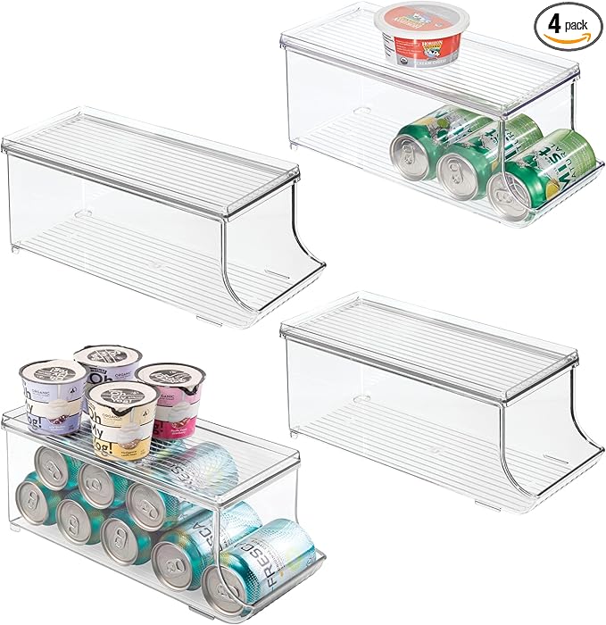 iDesign Soda Can Organizer with Lid for Pantry or Refrigerator - Set of 4 - Clear