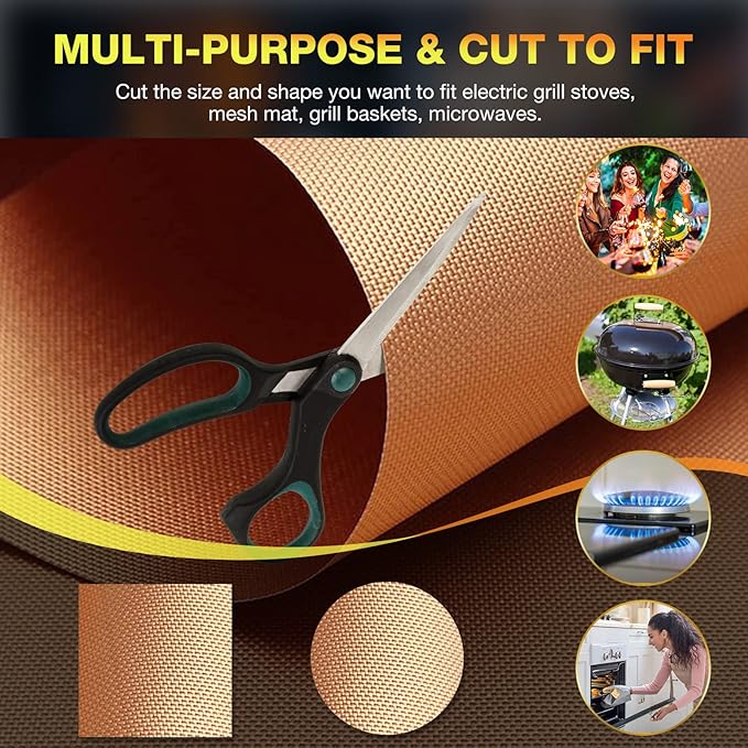 Grill Mats for Outdoor Grill Set of 6 BBQ Grill Mat Copper Grill Mat Heavy Duty Non Stick Grilling Sheet Reusable Easy to Clean-Electric Gas Charcoal Grill Outdoor Cooking Tools Accessories RV Camper