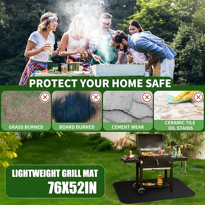 Large 76 x 52 inches Under Grill Mats for Outdoor Grill | Double-Sided Fireproof | Waterproof | Oil-Proof | Easy to Clean | Indoor Fireplace/Fire Pit Mat | Quality BBQ Mat for Deck Patio Lawn