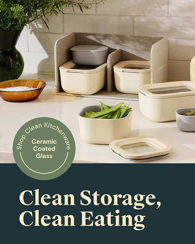 Caraway Mini Food Storage 9pc Set - Glass Storage Containers for Food - Non-Toxic Ceramic-Coated Glass - Air Release Technology - Compact & Stackable Design - Navy