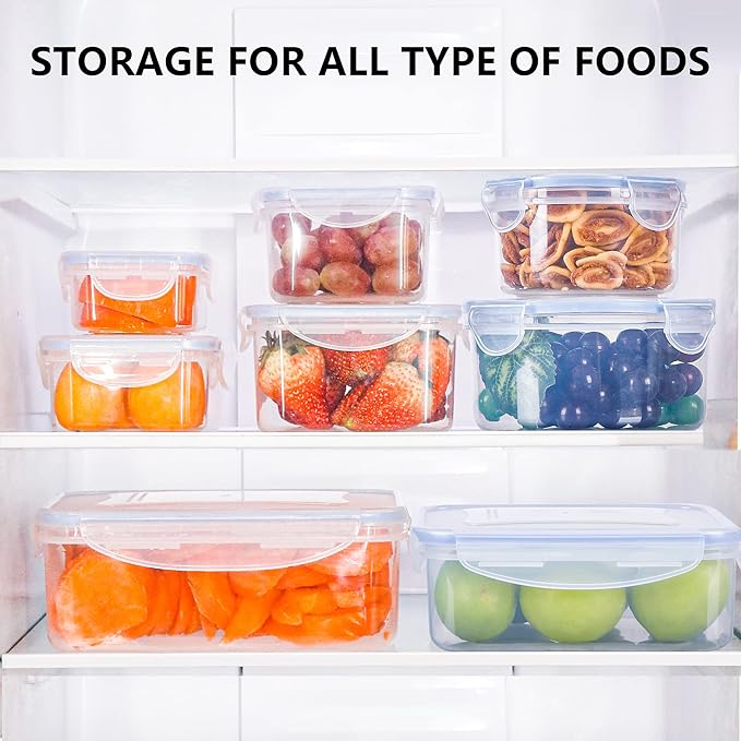 Tiastar Food Storage Containers Set of 8 PCS, Plastic Food Containers with Lids Airtight, 100% Leak-Proof, BPA Free, Microwave & Freezer and Dishwasher Safe, 0.24-1.5L