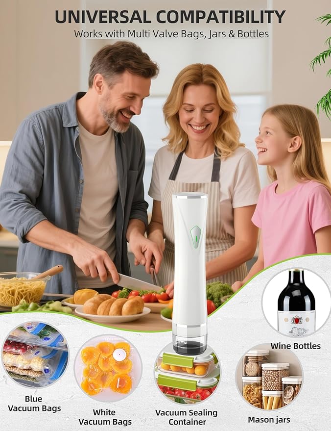 Vacuum Sealer Set (Vacuum Machine + 30 Reusable Vacuum Bags) Handheld Vacuum Sealer for Food, Portable Compact Food Sealer with Auto-Stop & Detachable Filter, 5X Freshness Lock