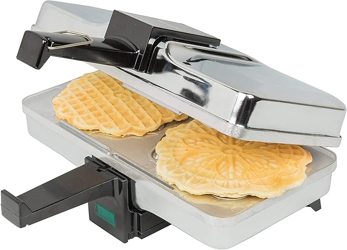 Pizzelle Maker- Polished Electric Holiday Baker Press Makes Two 5-Inch Cookies at Once- Christmas Baking Supplies for Party- Italian Dessert Treat Making with Recipe Guide- Cookie Swap Gift for Her