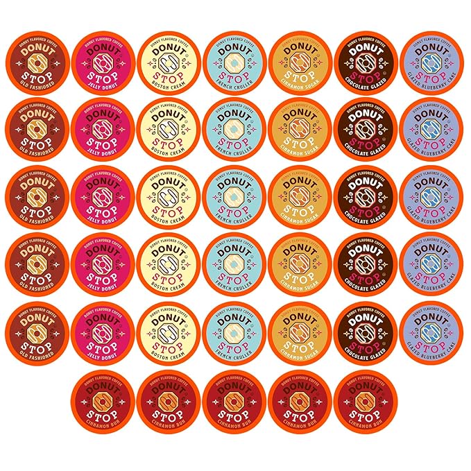 Donut Stop Flavored Coffee Pods, Compatible with 2.0 K-Cup Brewers, Donut Flavor Coffees, Assorted Variety Pack, 40 Count