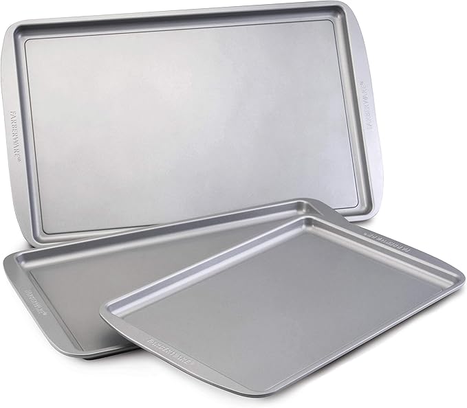 Farberware Nonstick Bakeware 3-Piece Cookie Pan Set, Gray
