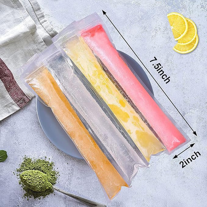 FEBSNOW 160 Disposable Ice Popsicle Mold Bags BPA Free Freezer Tubes With Zip Seals For Healthy Snacks,Yogurt Sticks,Juice & Fruit Smoothies,Ice Candy Pops Comes With A Funnel (7.5"x2")