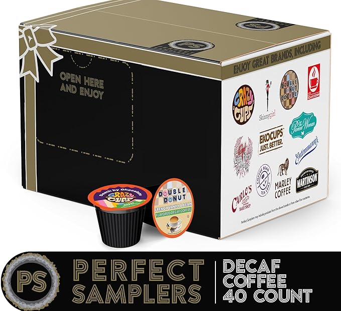 Perfect Samplers Single Serve & Decaf K Cups Variety Pack, Unflavored & Flavored Decaf Coffee Pods, Decaffeinated Coffee for Keurig K Cups Machines, Hot or Iced Coffee, 40 Count