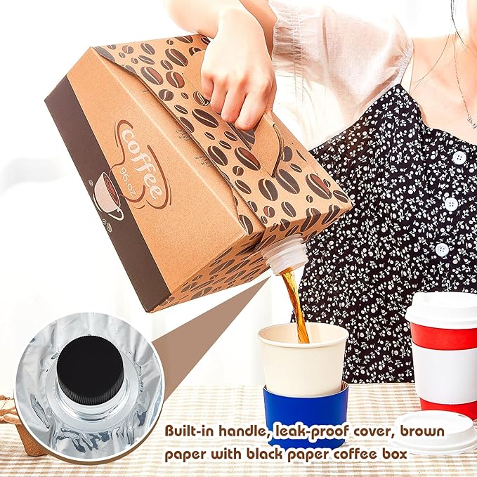 Dandat 20 Pack Disposable Coffee Dispenser Box 96 oz - Thick Hardboard Insulated Coffee to Go Container with Handle & Lids, Hot Cold Bulk Beverage Dispenser for Parties, Catering, Take Out
