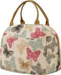 EurCross Beige Butterfly Lunch Bag for Women Work Daily Use Necessaries Storage, Reusable Medium Adult Lunch Tote Sack Bag for Bento Box with Insulated Liner