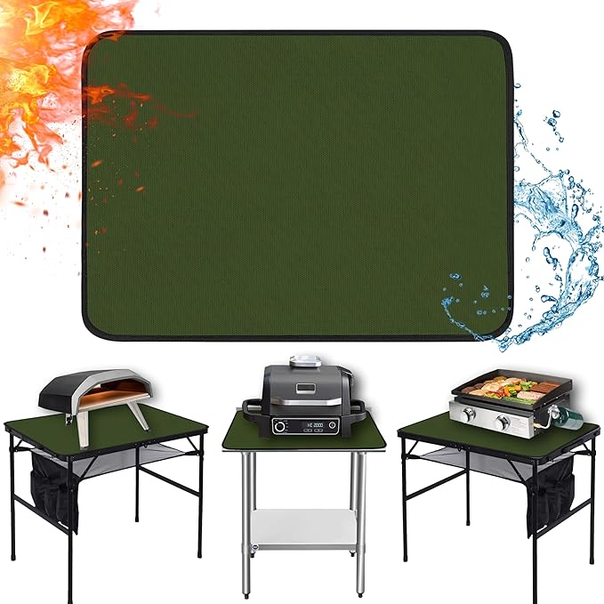 24x31in Heat Resistant Grill Mats for Outdoor Grill to Protect Your Prep Table and Outdoor Grill Table - Fire Proof & Water Proof & Oil Proof BBQ Mat - Green（1mm）