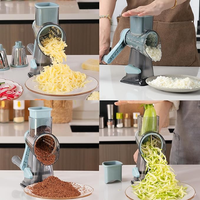 Cheese Grater,Rotary Cheese Grater with Handle, Multifunctional Rotary Cheese Shredder Effortlessly Grates Cheese, Vegetables, and Fruits (Blue)