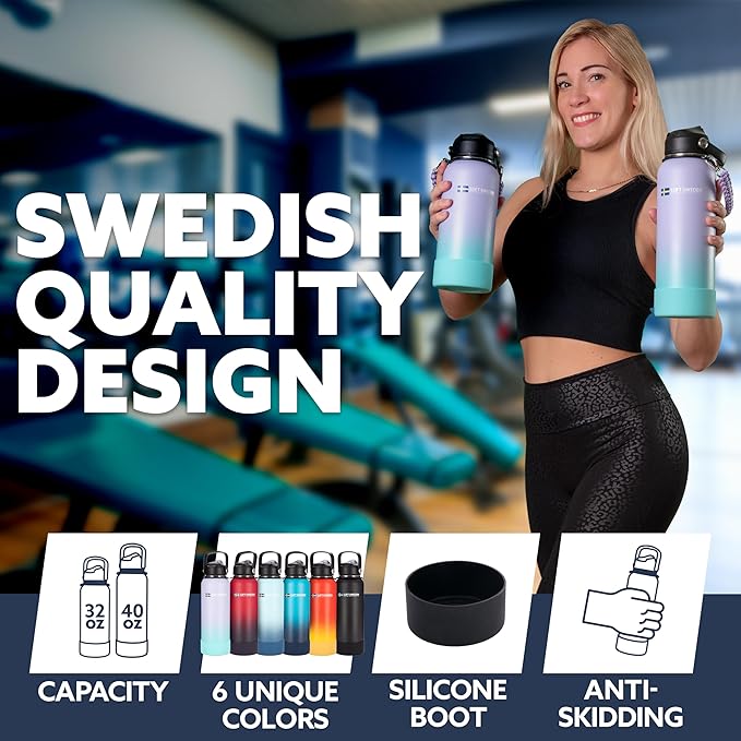 LUFT SWEDEN 40 oz Lavender Insulated Water Bottle with Straw Lid – Stainless Steel, Leakproof, BPA-Free & Dishwasher Safe – Double Wall Reusable Gym Flask – Keeps Drinks Ice-Cold All Day