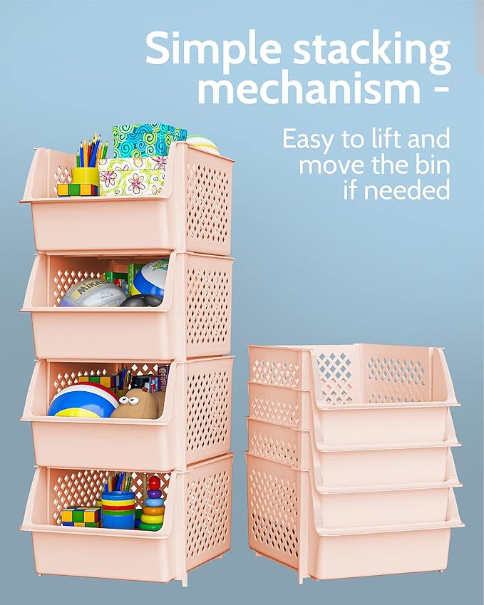 TidyFriend Stackable Storage Bins for Closet Organizers and Storage 4 Pack, Plastic Storage Drawers, Stackable Storage Drawers (Cream)
