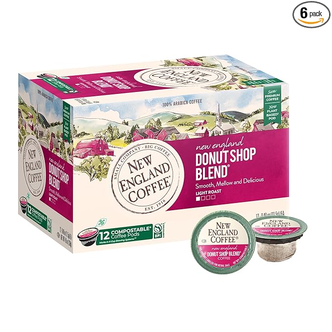 New England Coffee New England Donut Shop Blend Light Roast K-Cup Pods 12 ct. Box (Pack of 6)
