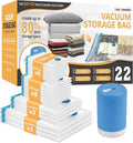 22 Pack Vacuum Storage Bags with Portable Electric Pump, Vacuum Seal Space Saver Bags for Clothing, Pillows, Blanket, Bedding, Comforters