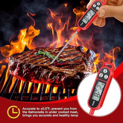 6 Pcs Meat Thermometer Food Thermometer with Probe Water Liquid Instant Read Digital Thermometer Cooking Thermometer Supplies BBQ Kitchen Thermometer for Cooking Milk Yogurt (Red)