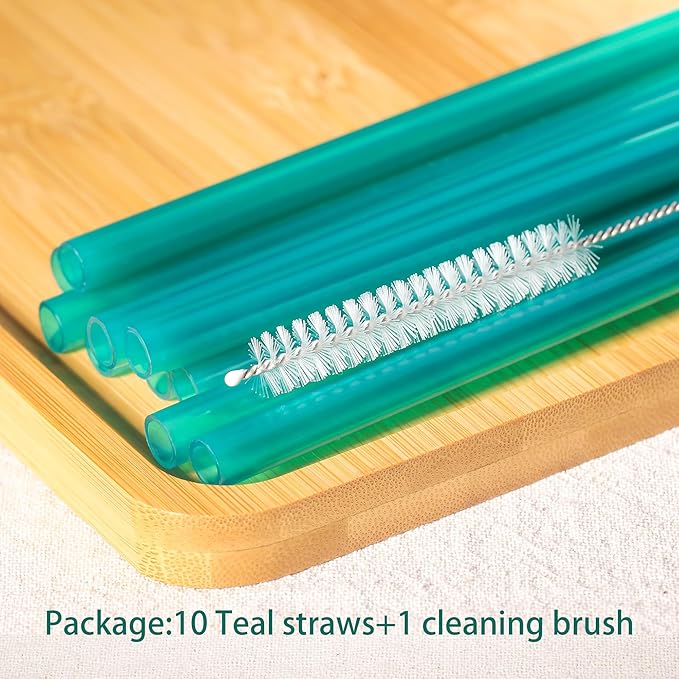 Dakoufish Replacement Straw for Stanley|Owala|Simple Modern 40oz 30oz Tumbler,10 Pack 12 Inch Teal Reusable Straws With Cleaning Brush for Stanley Cup Accessorie,BPA Free,Dishwasher Safe
