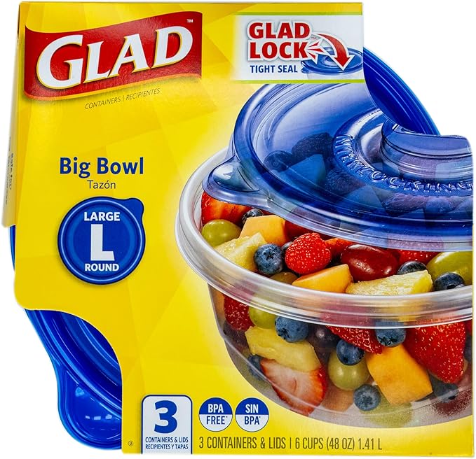 Glad GladWare Big Bowl Food Storage Containers, Large Round Bowl Holds 48 Ounces of Food Food Storage Containers for Everyday Use to Preserve Freshness, 3 Count