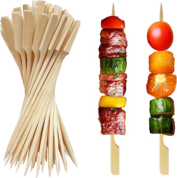 8 Inch Bamboo Skewers 200 PCS Kabob Skewers Grilling Bamboo Sticks for Fruit Kabobs Wooden Paddle for BBQ (8 Inch)