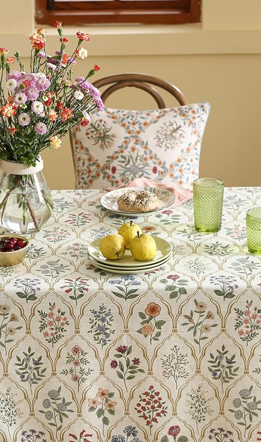 ISAENNE Designer Linen Long Rectangle Tablecloth,Western Colorful Floral Indoor Table Cloth,Wrinkle Resistant Decor Tablecloths for Dining Thanksgiving Kitchen Christmas,63"*94"-Serenity B