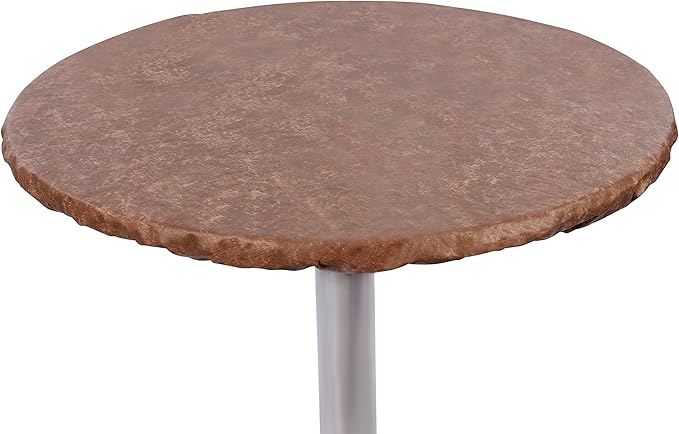 Yourtablecloth Heavy Duty Vinyl Round Fitted Tablecloth (Table Cover) with Flannel Backing Vibrant Colors Elasticized Tablecloth Great for Indoor and Outdoor Dining and Playing Cards 60” Camel Print