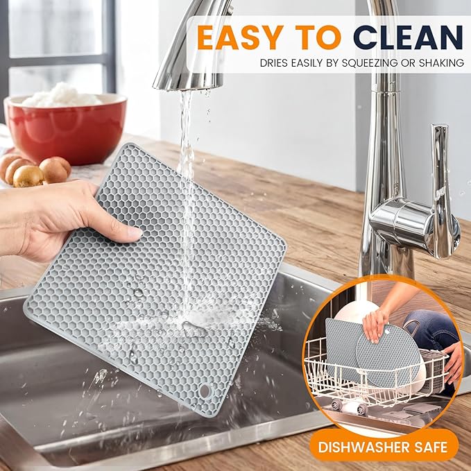 Silicone Trivet Mats 4 Heat Resistant Pot Holders Multipurpose Non-Slip Hot Pads for Kitchen Potholders, Drying mat, Jar Opener, Spoon Holder, Coaster(Nordic Grey)