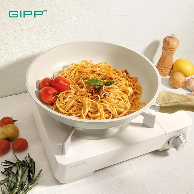 GiPP Non Stick Frying Pan Set - 8" 9.5" 11" Granite Nonstick Pan Skillet, Non Toxic Pans for Cooking, Omelette Pan with Stay Cool Handle, Induction Compatible, PFAS/PTFE/PFOA Free, White