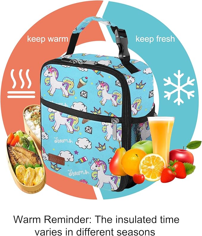 Lunch Box for Men & Women Durable Lunch Bag for Adults Reusable Small Lunchbox Blue Unicorn