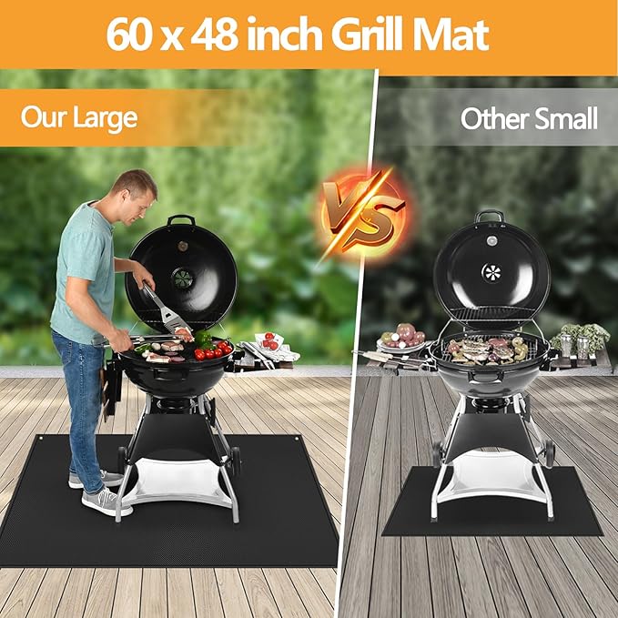 TOHONFOO 60 x 48 in Under Grill Mat for Outdoor Grill - Fireproof BBQ Mats for Grilling to Protect The Deck, Patio, Pavers - Easy to Clean Indoor Fireplace Mat - 0.6mm