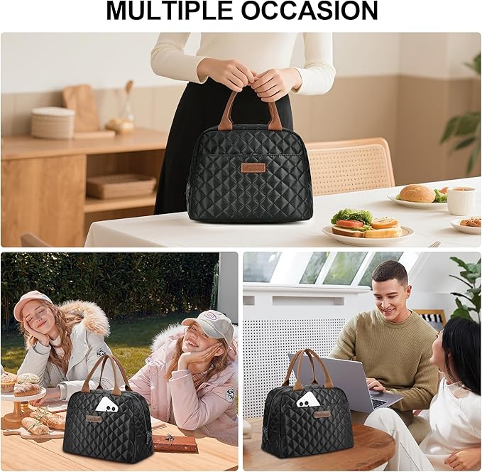 LOKASS Lunch Bag for Women/Men-Insulated Adults Lunch Box with Front Pocket- Small Cute Lunch Tote for Work-Reusable Cooler Bag for Office Picnic Beach or Travel