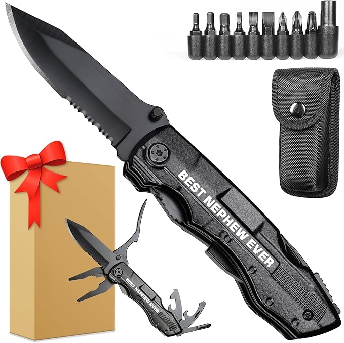 Nephew Gifts from Auntie, Multitool Knife, Gifts for Nephew, Nephew’s Christmas Practical Gift, Nephews Birthday Present, Gift for Camping, Hiking, Fishing, 20 in 1 Multitool