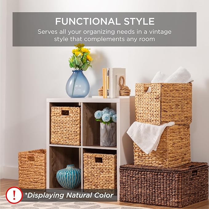 Best Choice Products 12x12in Pack of 5 Cube Storage Baskets, Water Hyacinth Multipurpose Collapsible Organizers, Handwoven Laundry Totes for Laundry, Living Room, Kids Room & Nursery - Chestnut