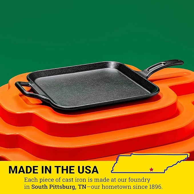 Lodge BOLD 12 Inch Seasoned Cast Iron Square Griddle, Design-Forward Cookware