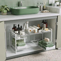 NETEL Under Sink Organizers and Storage,Kitchen Cabinet Organizer,2 Tier Under Sink Expandable Shelves，Bathroom Cabinet Organizer with Pull Out Drawers,(30.9-31.64)" W x 14.69" D x 15.83" H,White