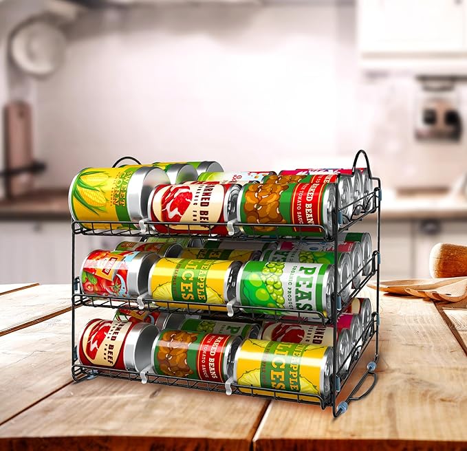 Utopia Kitchen Storage Rack Organizer 16.5 x 12.5 x 13.5 Inch, Stackable, Holds Upto 36 Cans for Kitchen Cabinet or Pantry (Black)