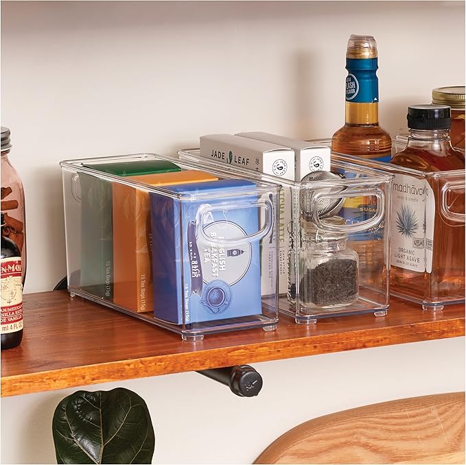 iDesign Slim Clear Plastic Stackable Storage Bin, Tall Narrow Organizer for Kitchen or Pantry