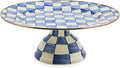 MACKENZIE-CHILDS Enamel Pedestal Platter, Round Cake Stand, Large, Blue-and-White Royal Check