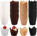 Ruisita 150 Pieces Mini Baking Cups Tulip Baking Cups Cupcake Liners Muffin Liners for Wedding, Birthday, Baby Shower Parties, Natural, White, Brown, Black